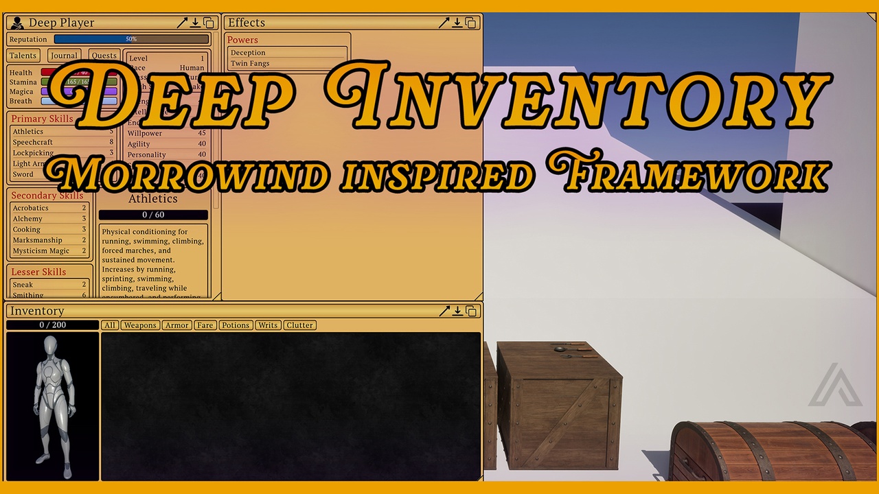 Media 1 for listing Deep Inventory: Morrowind inspired, topic dialogue, skills, effects, UI