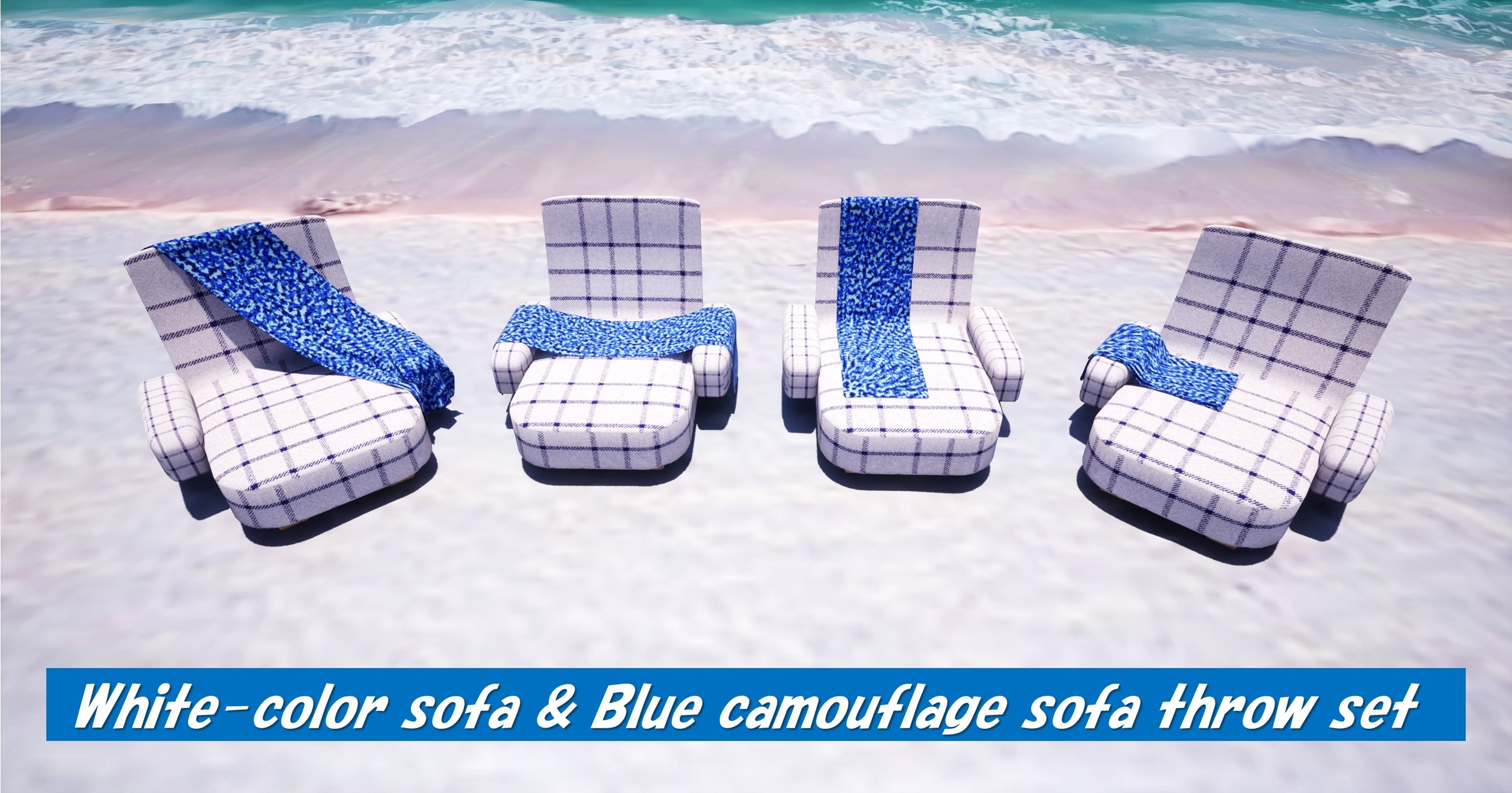 Media 1 for listing Camouflage Sofa Set3 Blue Color Version