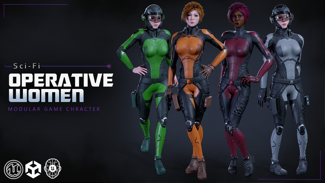 Media 1 for listing Sci-Fi Operative Woman – Modular Game Character
