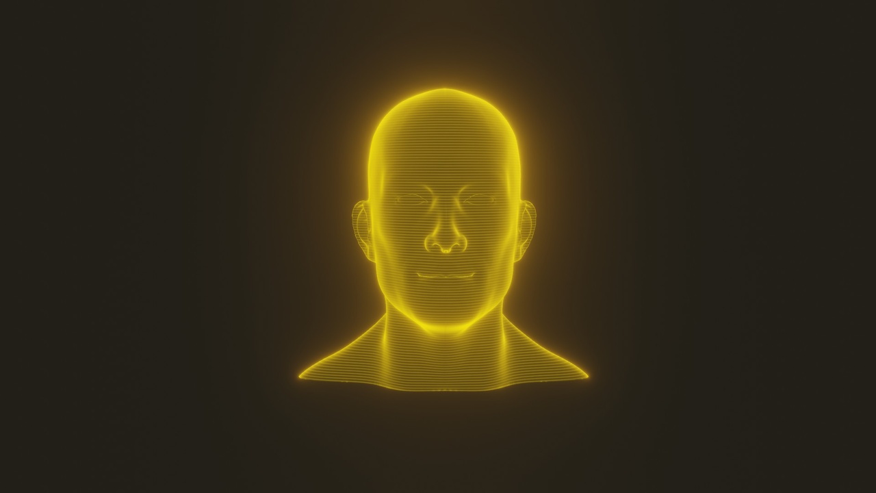 Media 1 for listing Sci-Fi Yellow Hologram Male Head 3D Model - Rigged, Animated, Blend Shapes