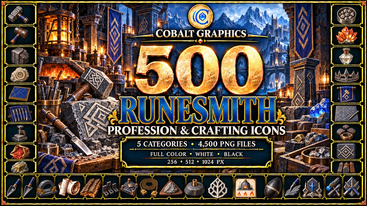 Media 1 for listing 500 Runesmith Profession Icons | RPG Runestones, Engraving & Crafting