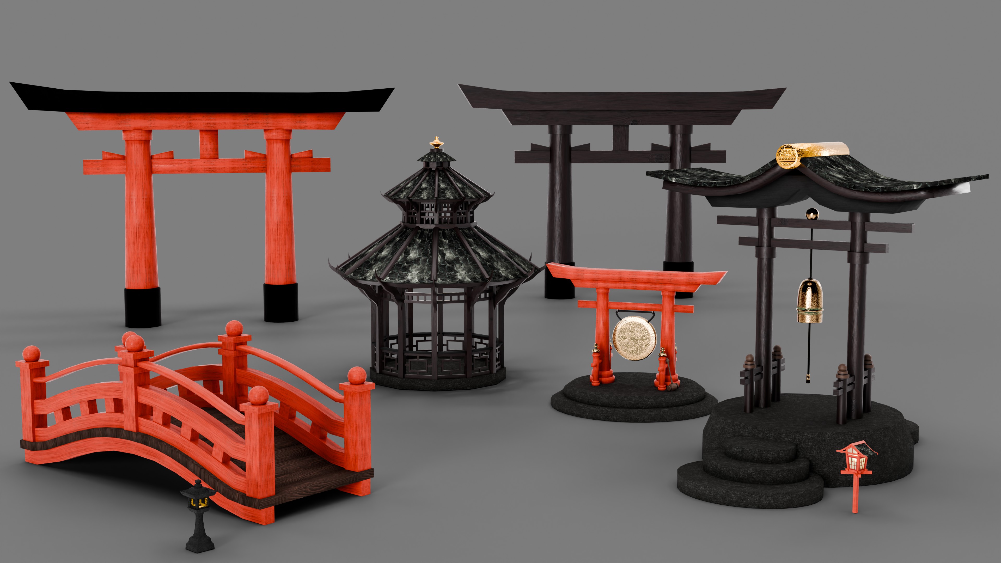 Japanese Scenery Props (Dark Wood) | Fab