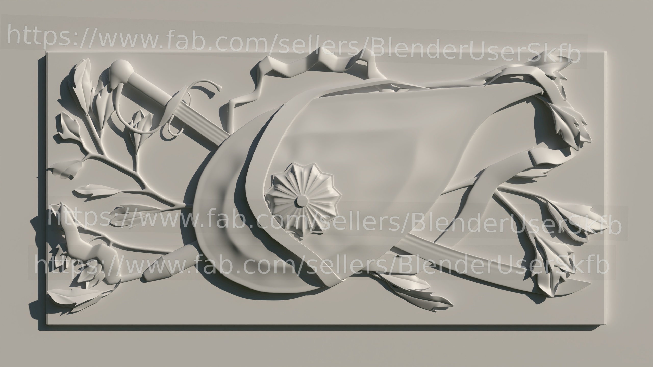 Media 1 for listing Ornamental Wineskin and Sword Relief