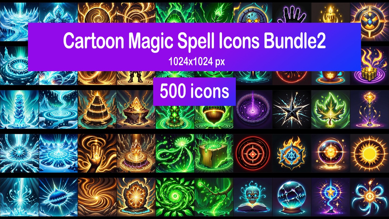 Media 1 for listing Cartoon Magic Spell Icons Bundle2