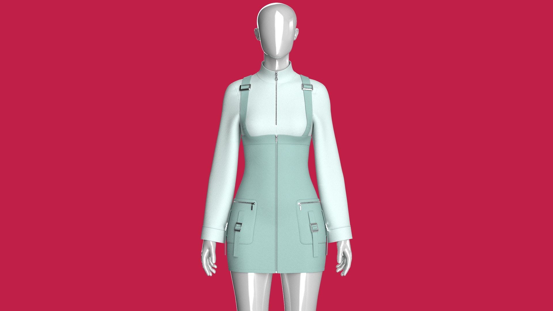 Media 1 for listing Girls Utility Overall Skirt With Half - Zip Top | High Poly