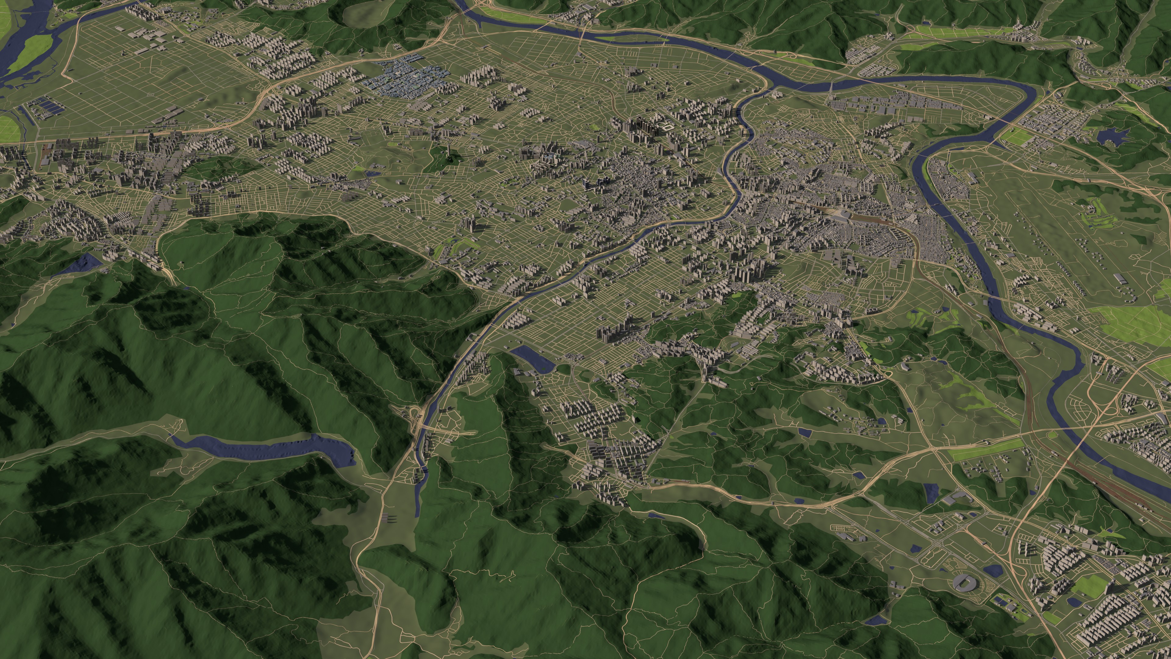 Daegu South Korea - city and urban in 25 km. x 25 km. | Fab