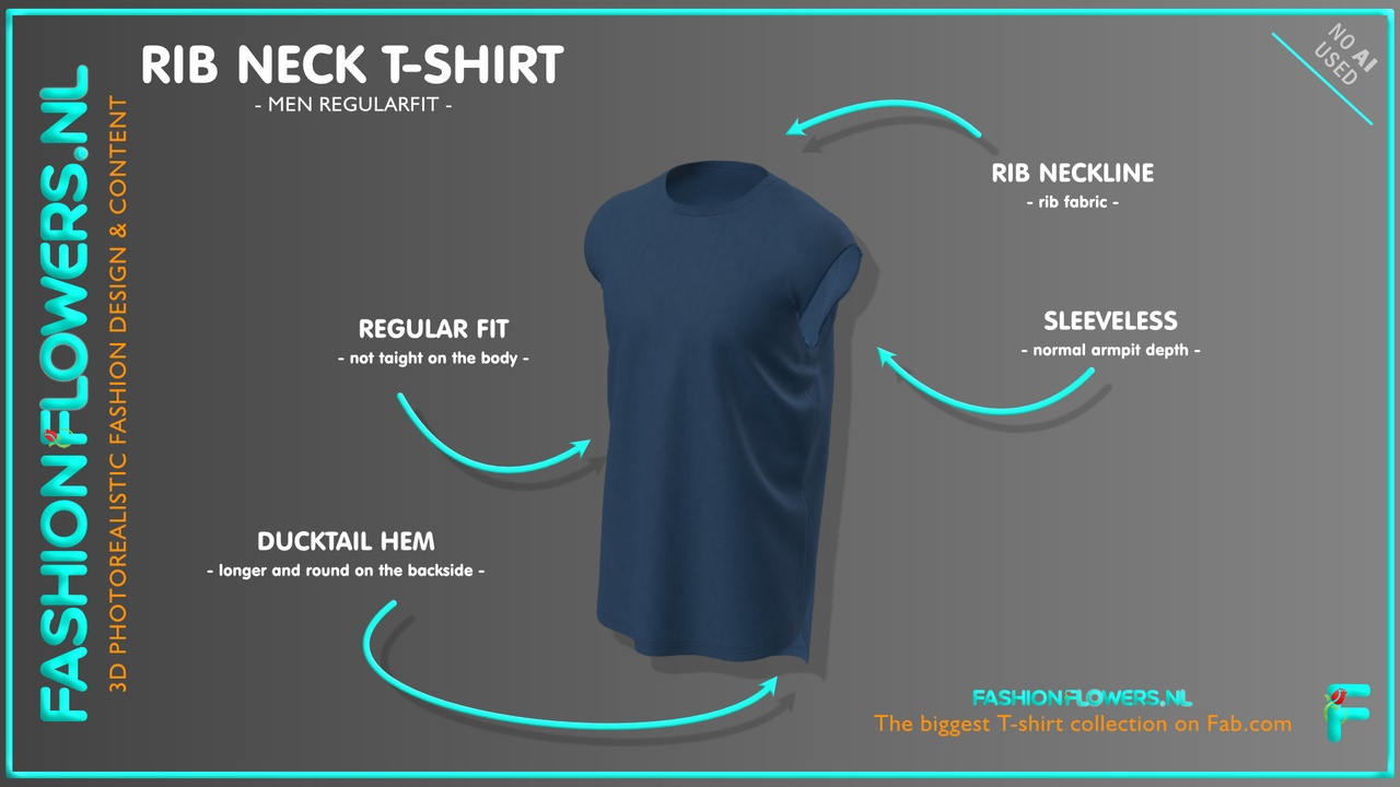 Media 1 for listing Blue Colour Ducktail Sleeveless T-shirt | Ribbed Tape Round-Neck Tshirt |O-Neck