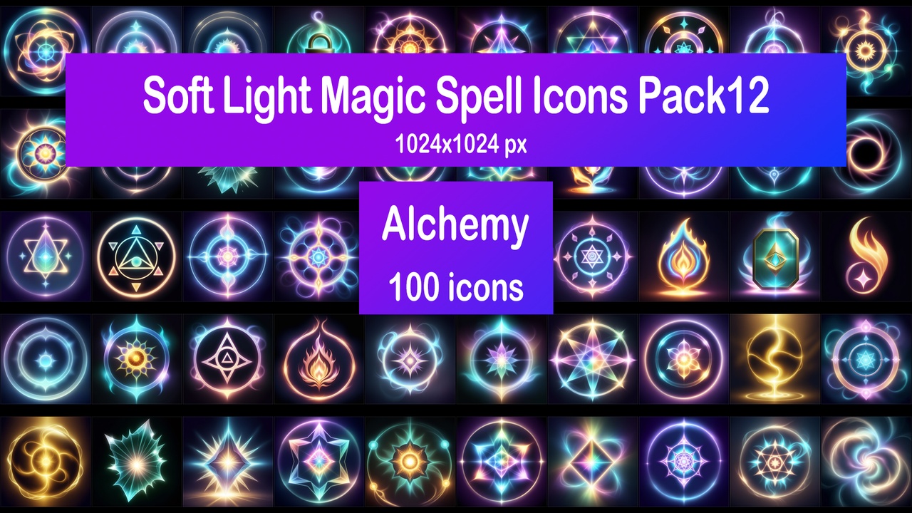 Media 1 for listing Soft Light Magic Spell Icons Pack12 - Alchemy