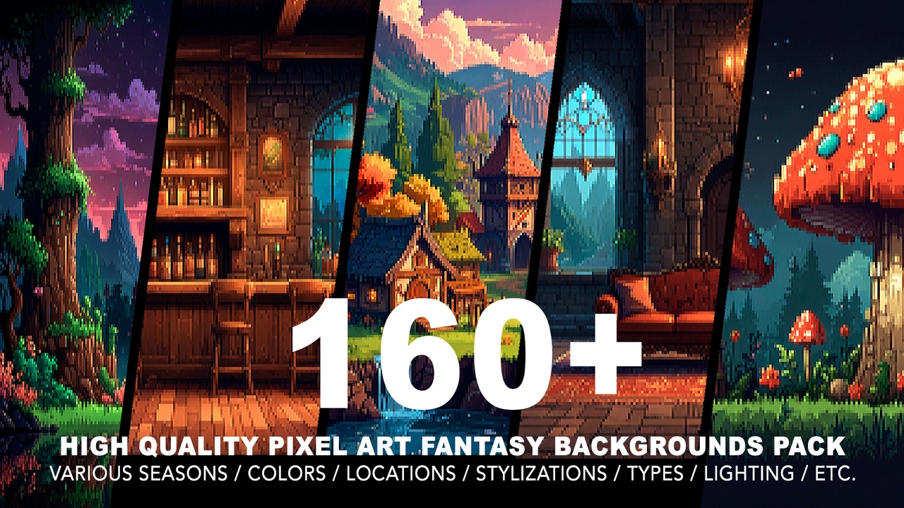Media 1 for listing 160+ FANTASY PIXEL ART BACKGROUNDS