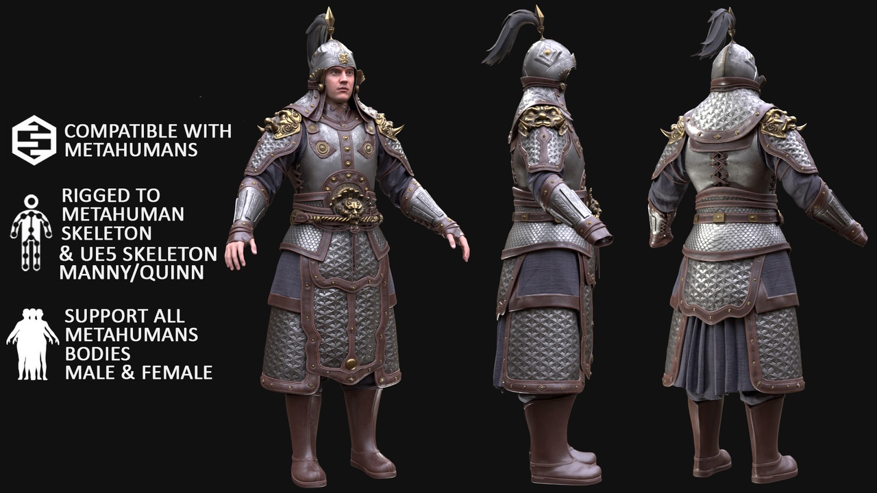 Media 1 for listing 3D Ancient Armor Model For Metahuman & UE5 Skeletons - Rigged