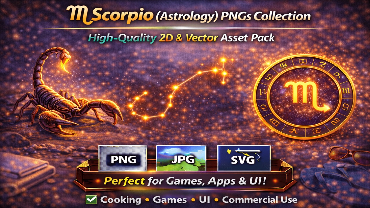 Media 1 for listing ♏ Scorpio (Astrology) PNGs Collection – High-Quality 2D & Vector Asset Pack