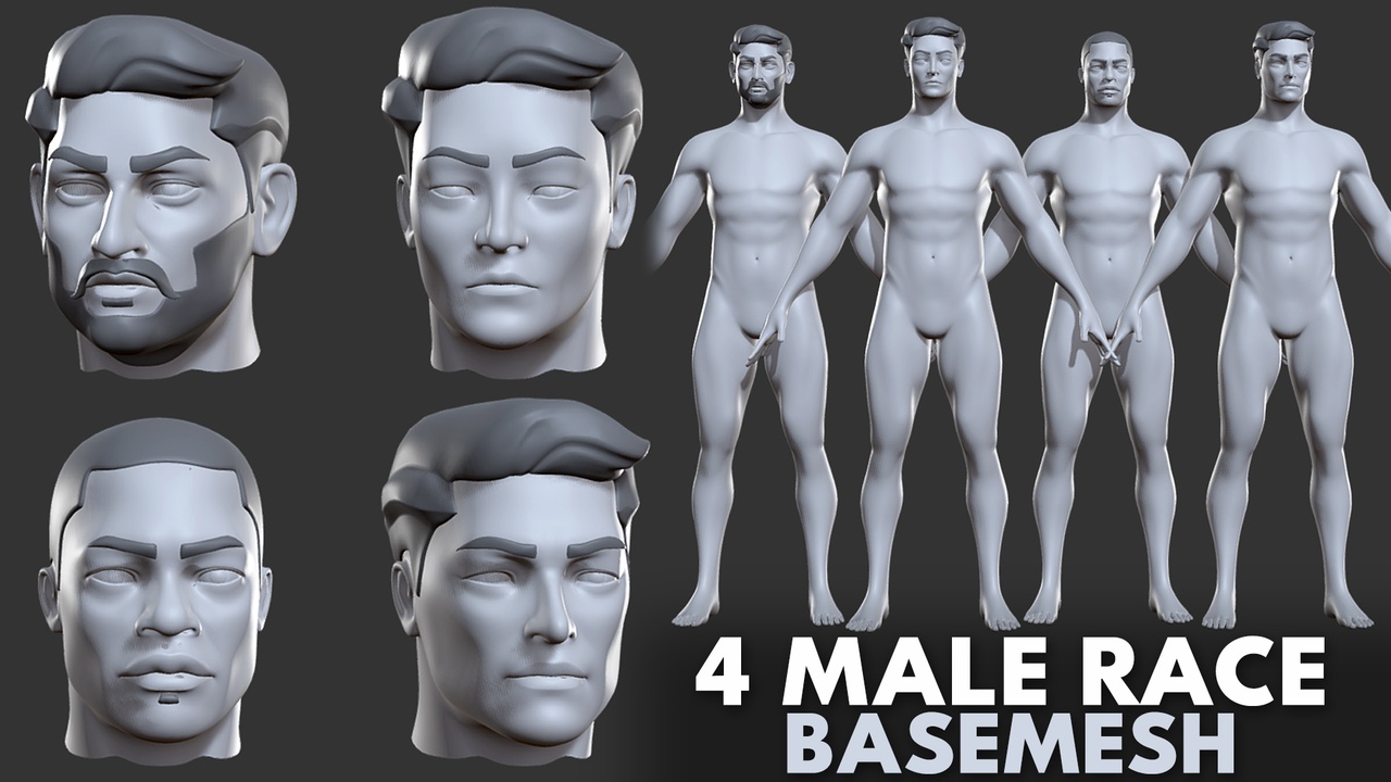 Media 1 for listing 4 Male Races - Topology + UV map
