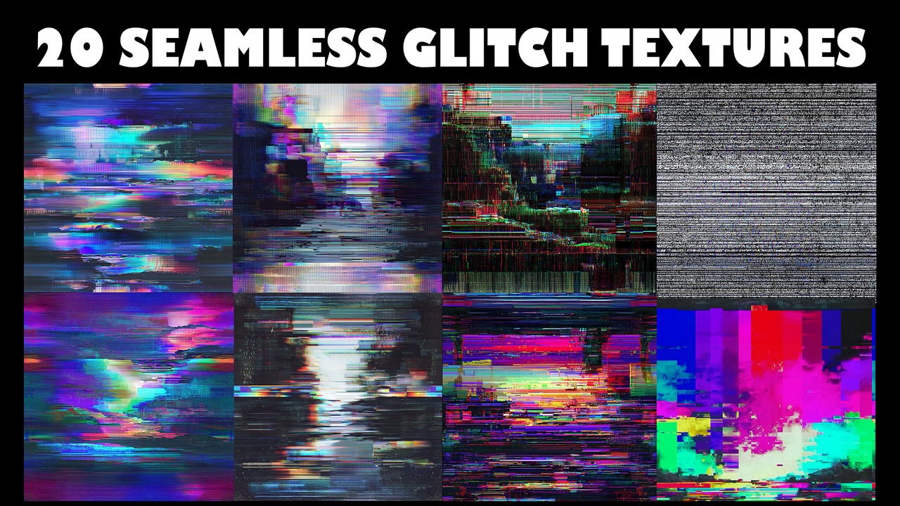 Media 1 for listing 20 Glitch Texture Pack – 2K Seamless Images for VFX & Environments | PNG