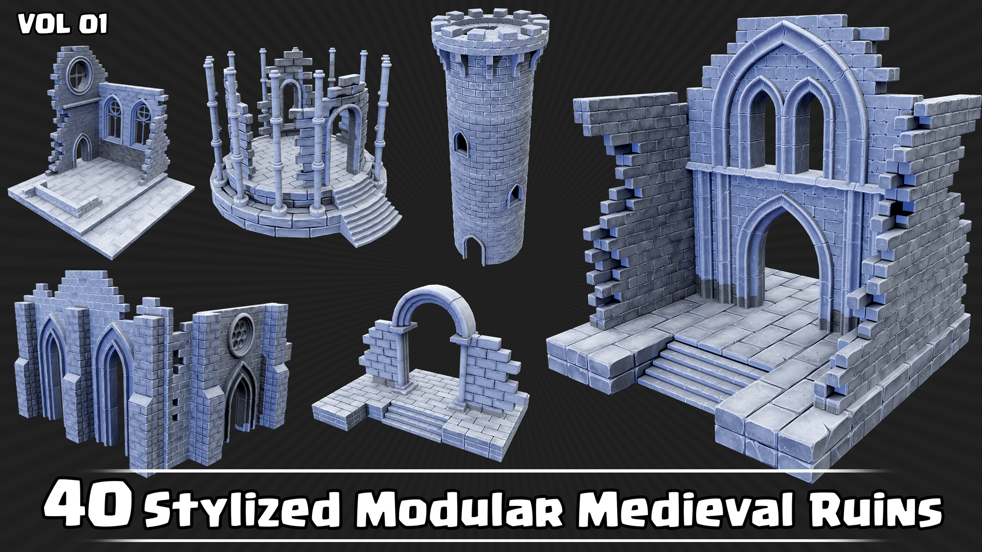 Modular Building Ruins 40 Stylized Modular Medieval Ruins | Fab