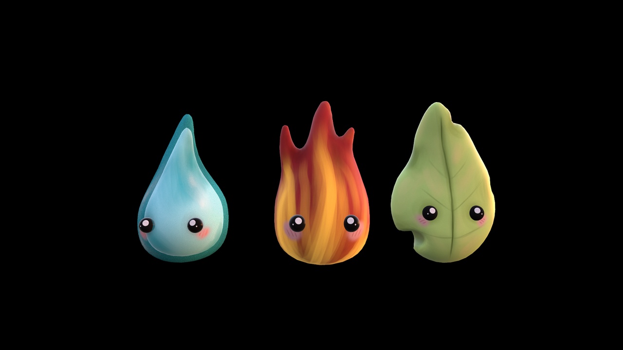 Media 1 for listing Cute Elements Set- Water, Fire, Leaf