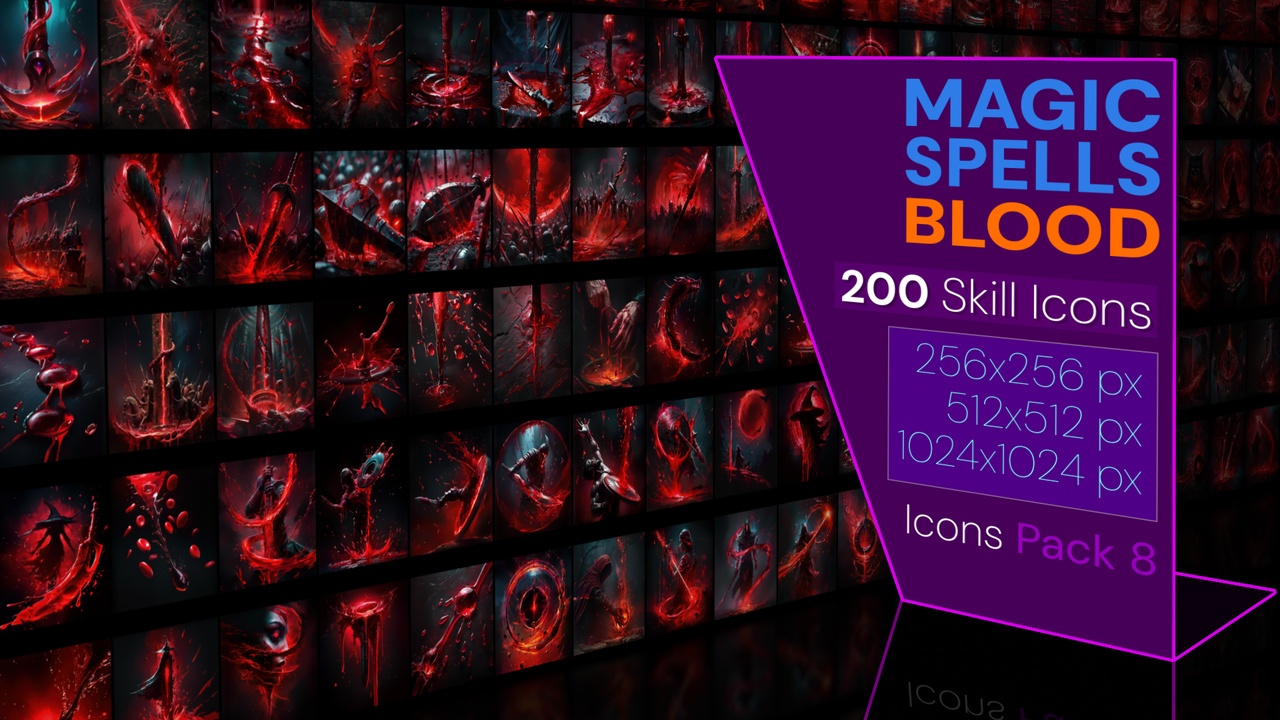 Media 1 for listing 200 Magic Spell Icons Pack 8 - Blood