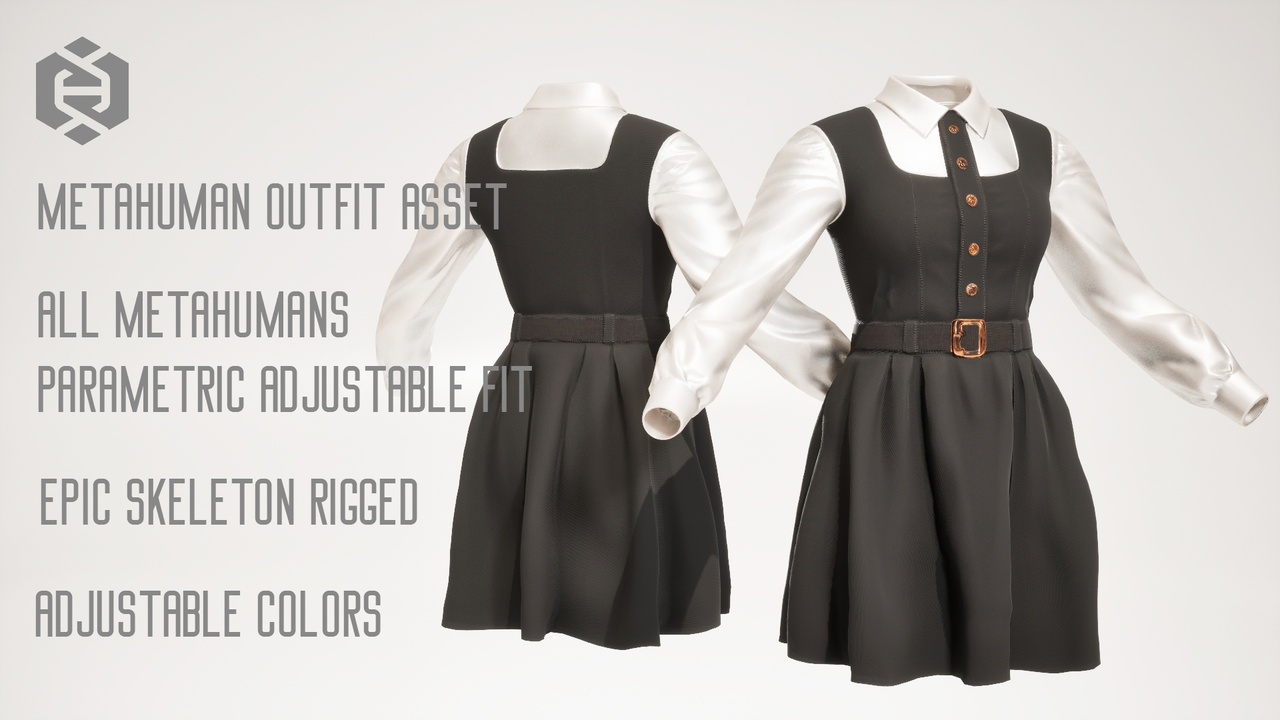 Media 1 for listing Dress - 11 - Parametric - All MetaHumans - Outfit - UE5 Skeleton Rigged