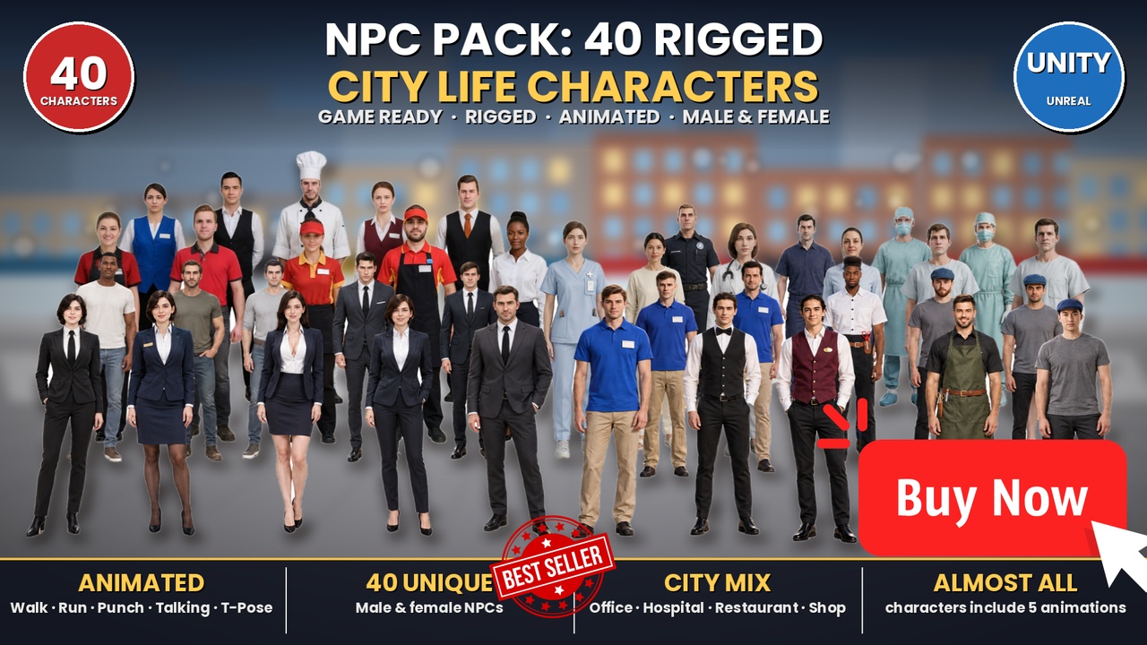 Media 1 for listing NPC Pack 40 Rigged City Life Characters Game Ready Unreal