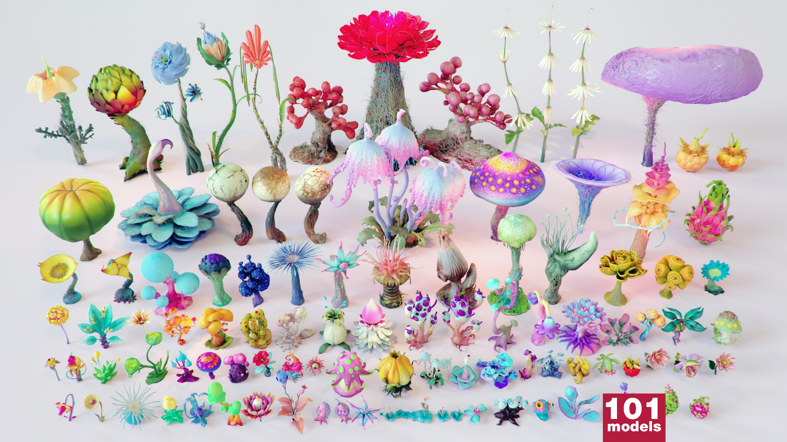 Stylized Fantasy Plants & Alien Flora Collection – 3D Model Pack (101 ...