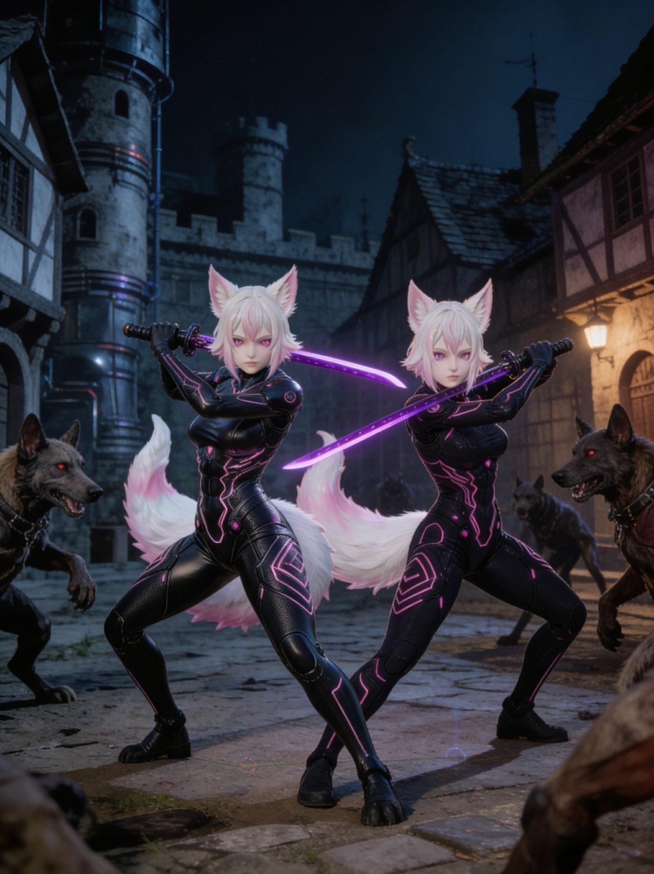 Media 1 for listing Mimi - Cyber Catgirl Combat - Pack 2 Poses (T-Pose A + Pose Fixe)