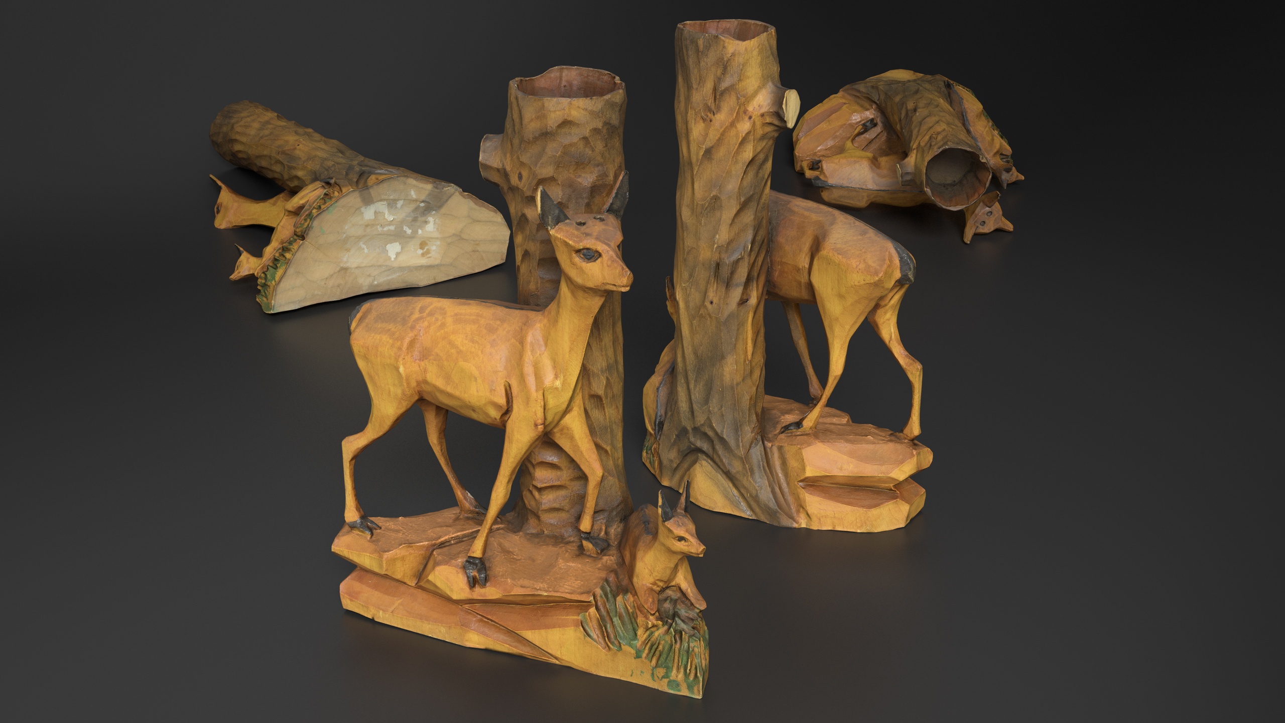 Media 1 for listing Wooden Carved Deer Figurine - Vintage Forest Sculpture