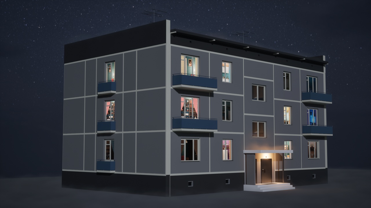 Media 1 for listing Low Poly Soviet Khrushchyovka – Modular Apartment Building & Interior Pack