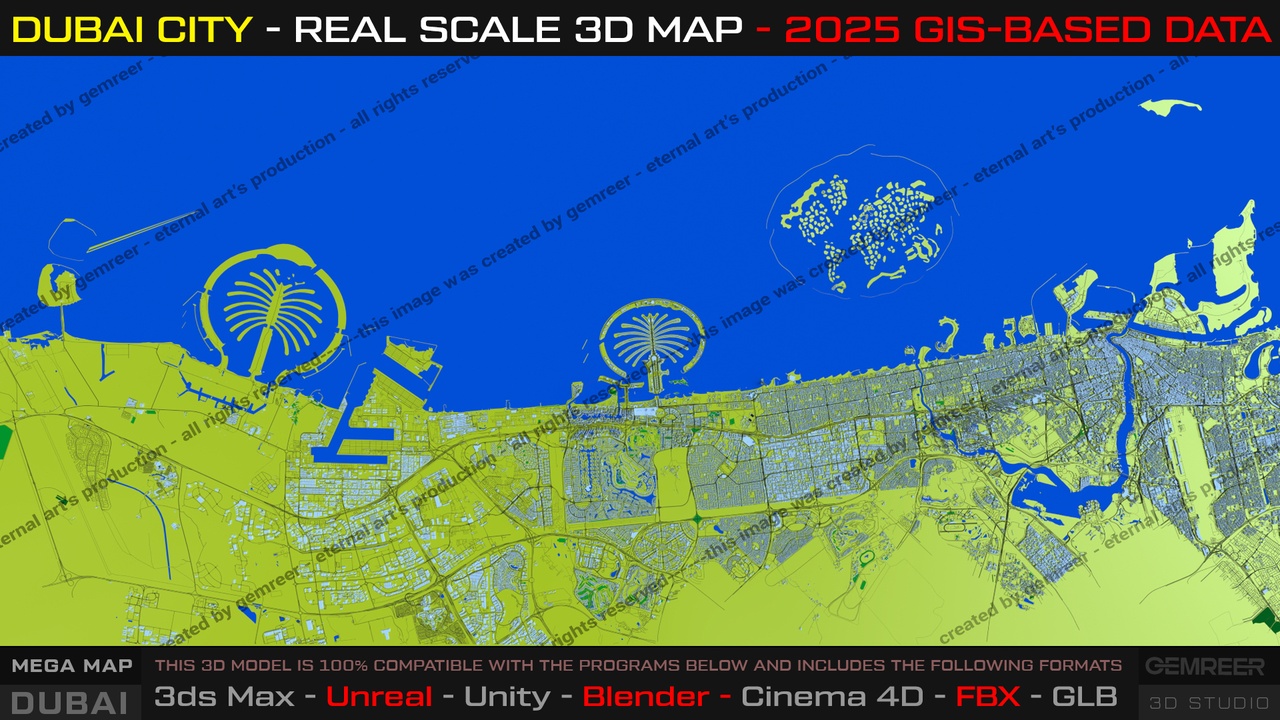 Media 1 for listing Dubai City 3D Map - Real Scale 2025 Gis Data-Based