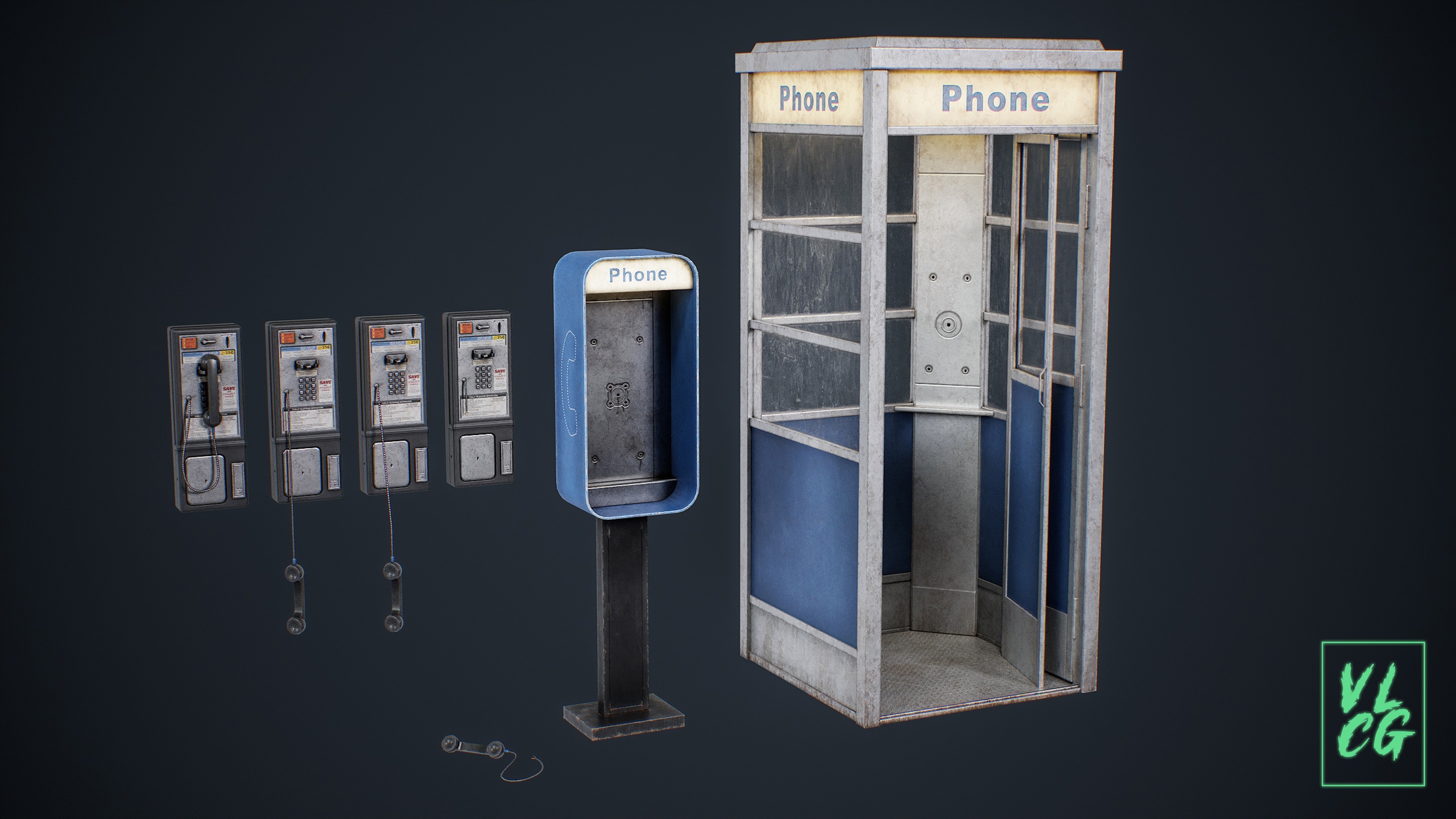 Media 1 for listing VLCG - Payphone Pack - Retro American Street Telephone Booth 1980s Horror Pack