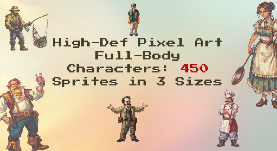 High-Def Pixel Art Full-Body Characters: 450 Sprites in 3 Sizes | Fab