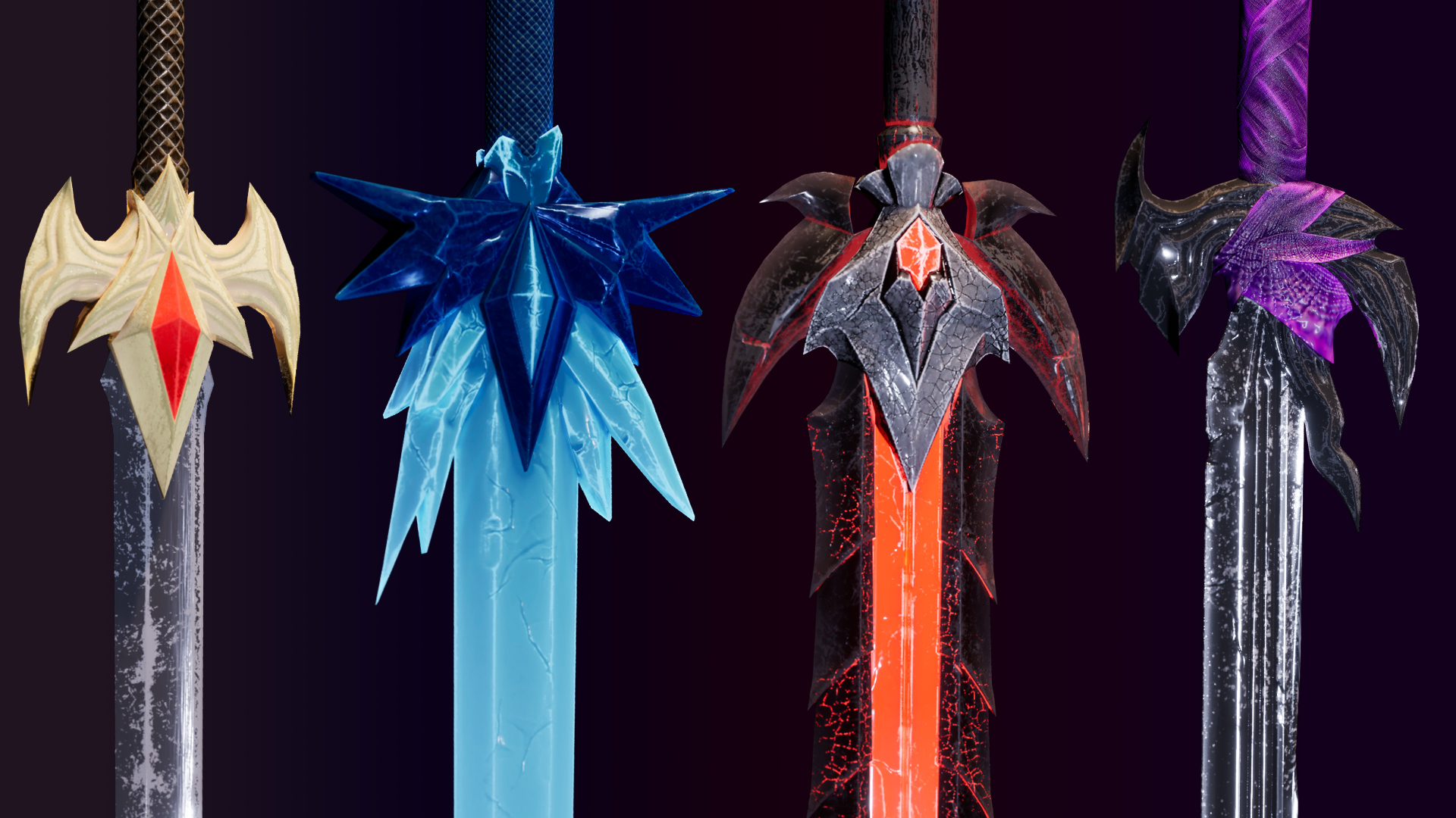Stylized Elemental Sword Pack – Fire, Void, Nature, Ice | Fab