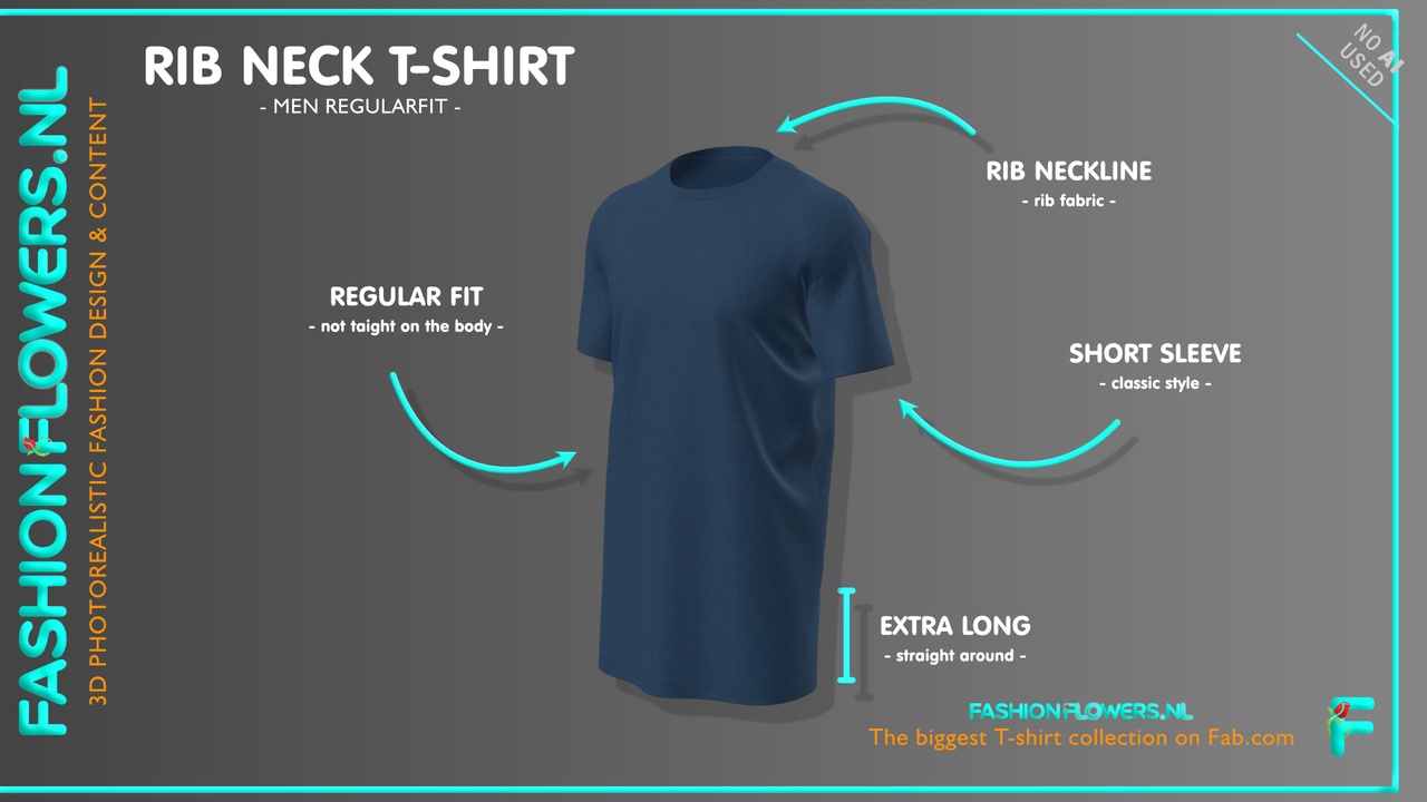 Media 1 for listing Blue Colour Extra Long Short Sleeve T-shirt | Ribbed Round Neck | Straight Hem