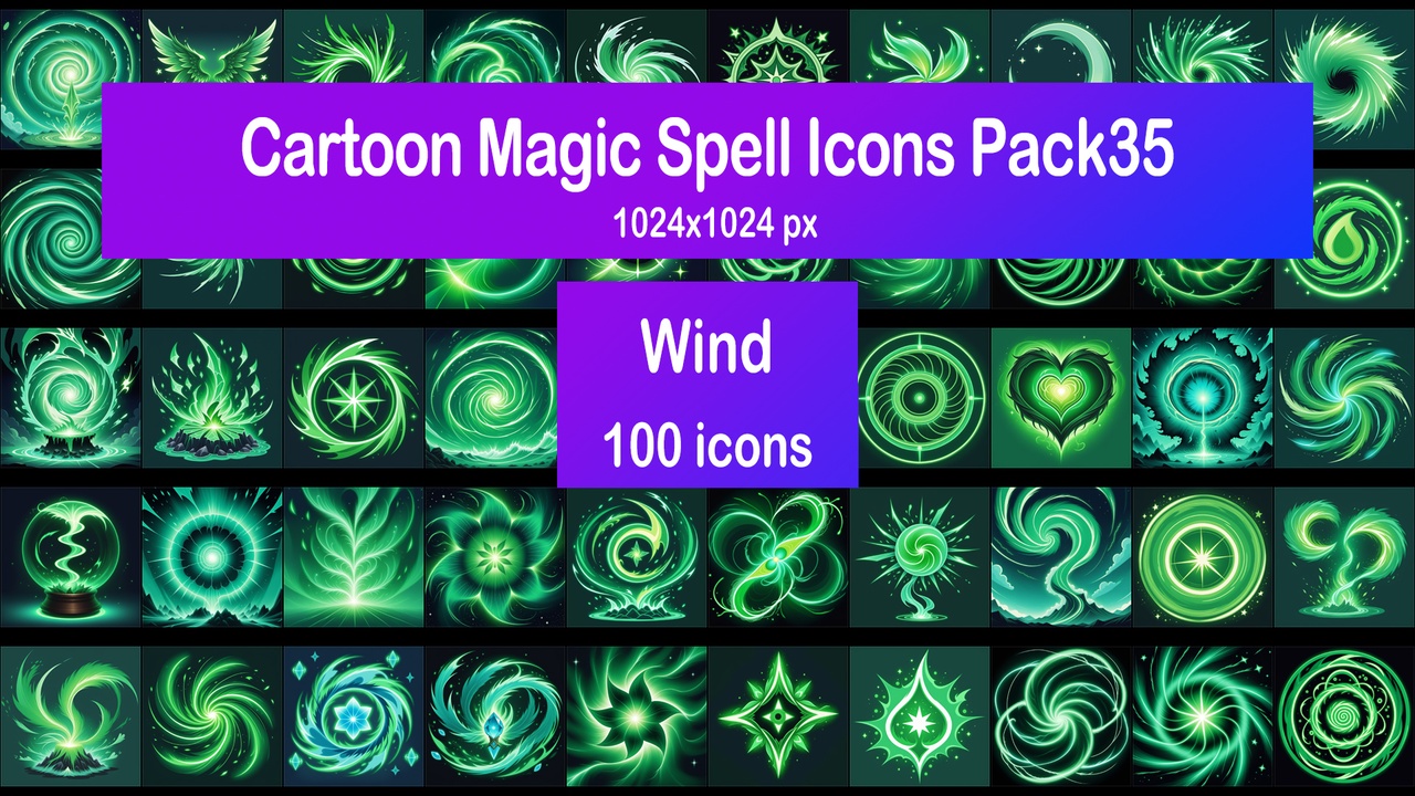 Media 1 for listing Cartoon Magic Spell Icons Pack35 - Wind
