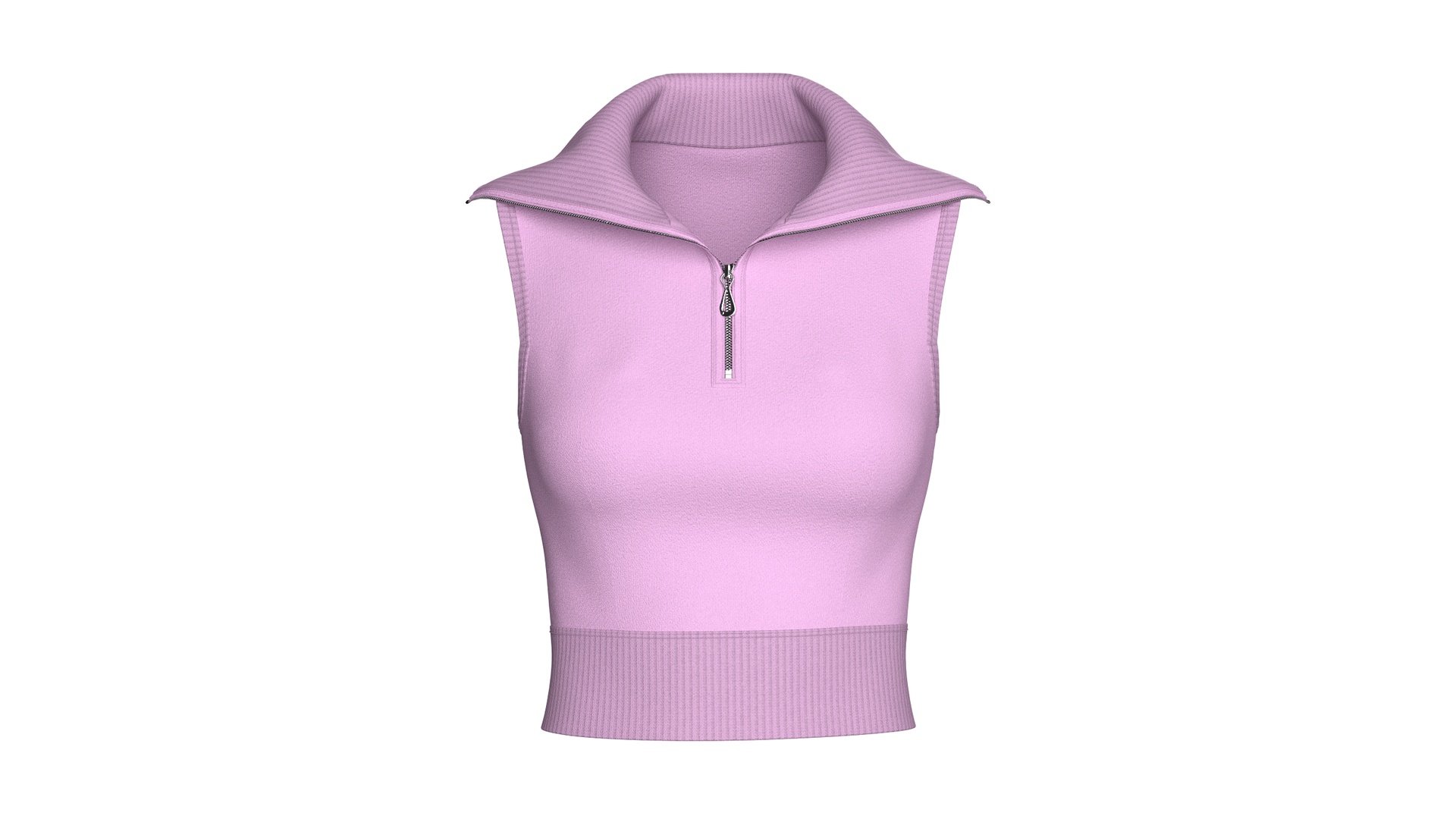 Media 1 for listing Girls Sleeveless Half - Zip Ribbed Collar Crop Top | High Poly