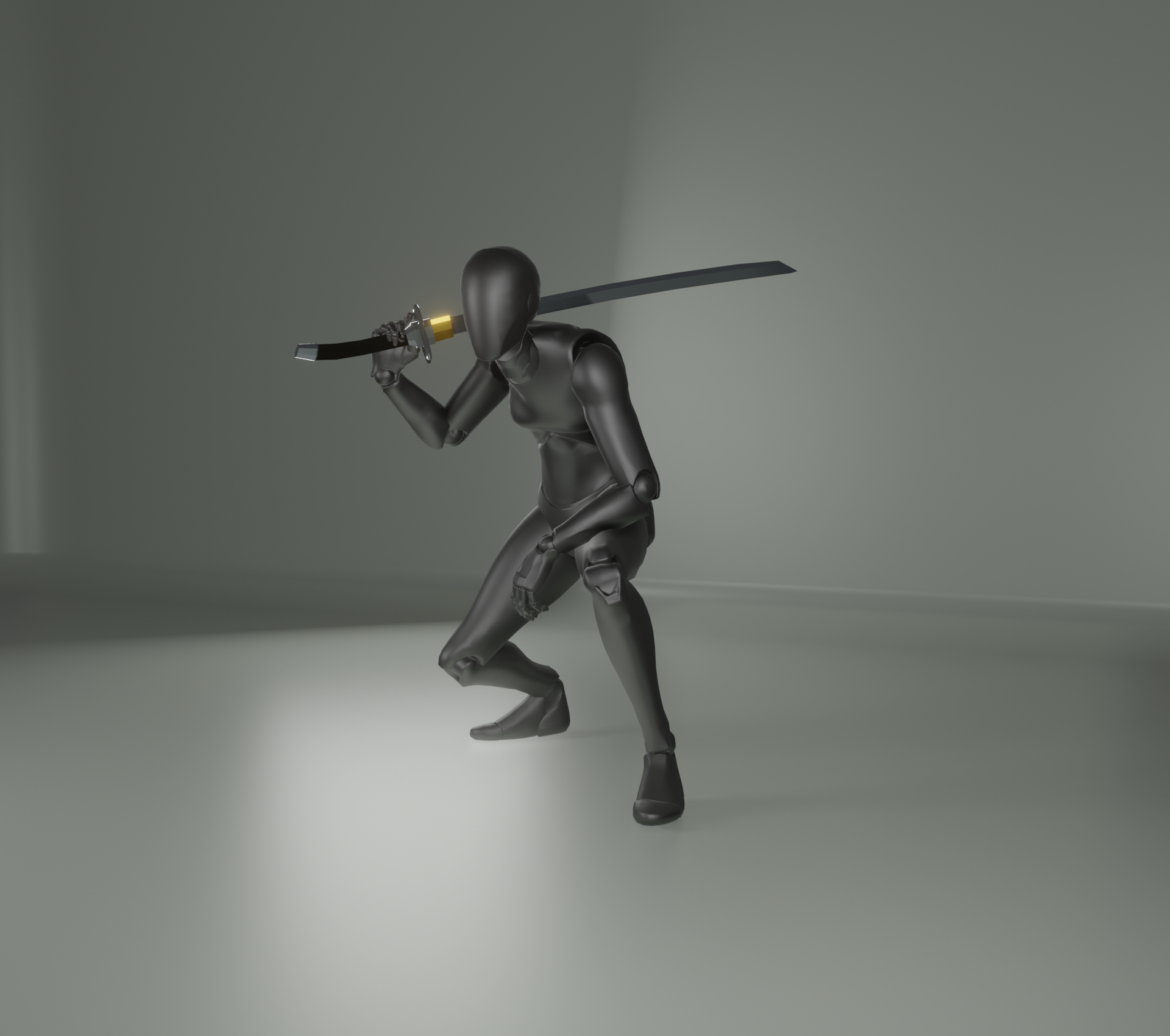 Idle human with Katana, standing and crouching | Fab