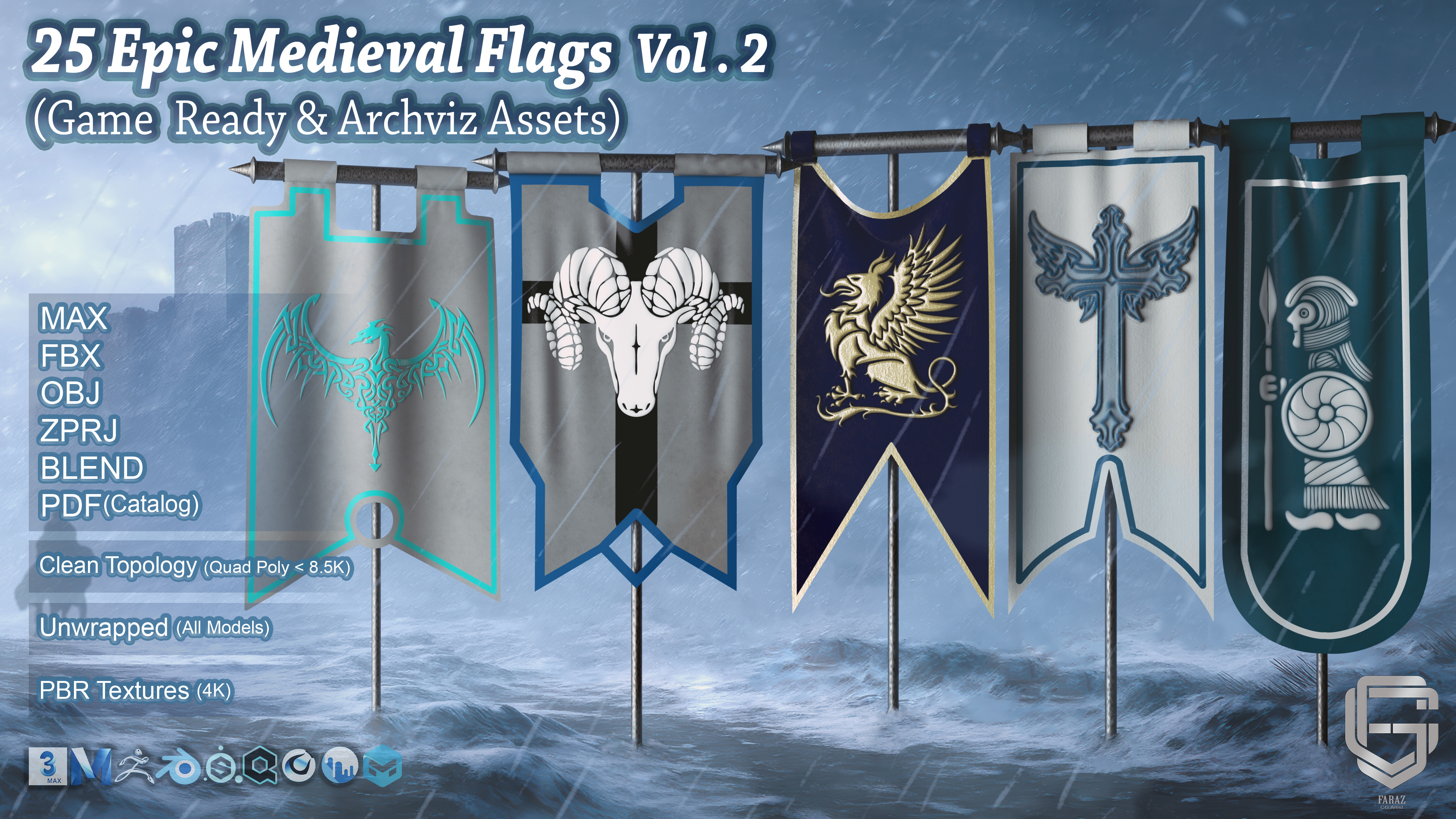 25 Epic Medieval Flags Vol . 2 (Game Ready & Archviz Assets) | Fab