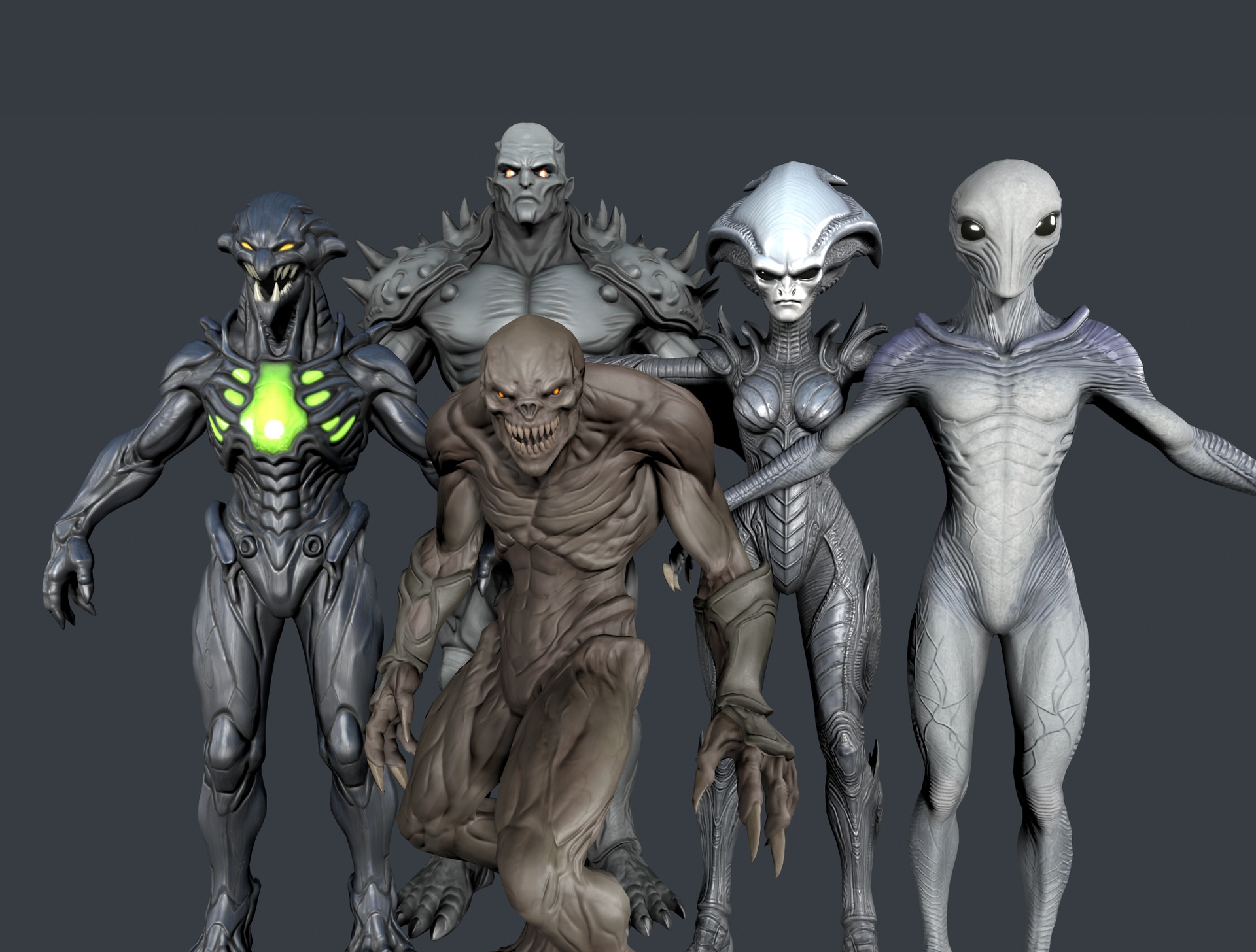 Media 1 for listing Sci-Fi Alien Enemy Pack – 5 Rigged Characters (Game Ready)