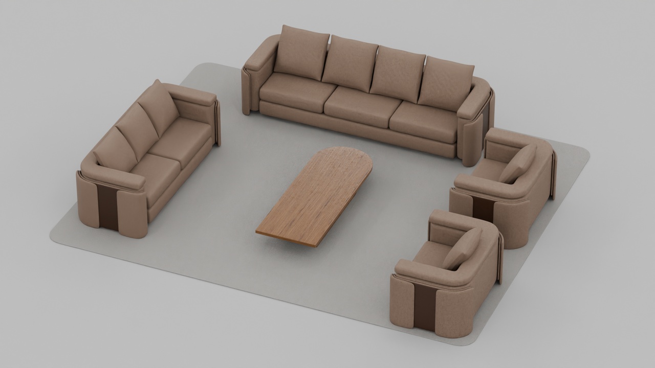 Media 1 for listing Sofa Set Furniture Seat | Cream and Brown Leather With Wooden Table
