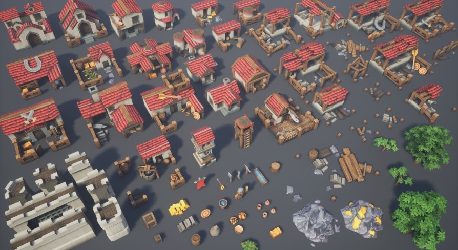 Stylized RTS Buildings & Props Pack | Fab
