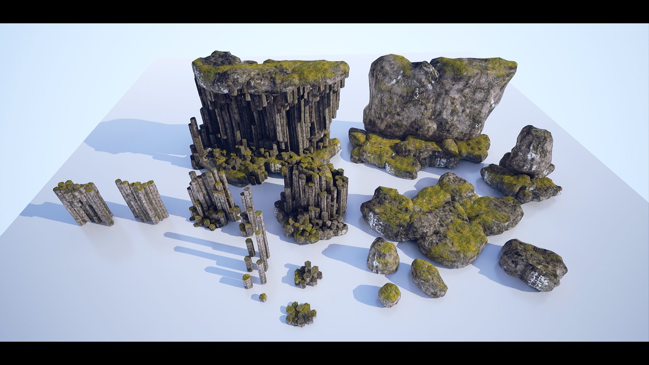 Media 1 for listing Basalt Columns and Rocks 21 Types - AssetKit PBR
