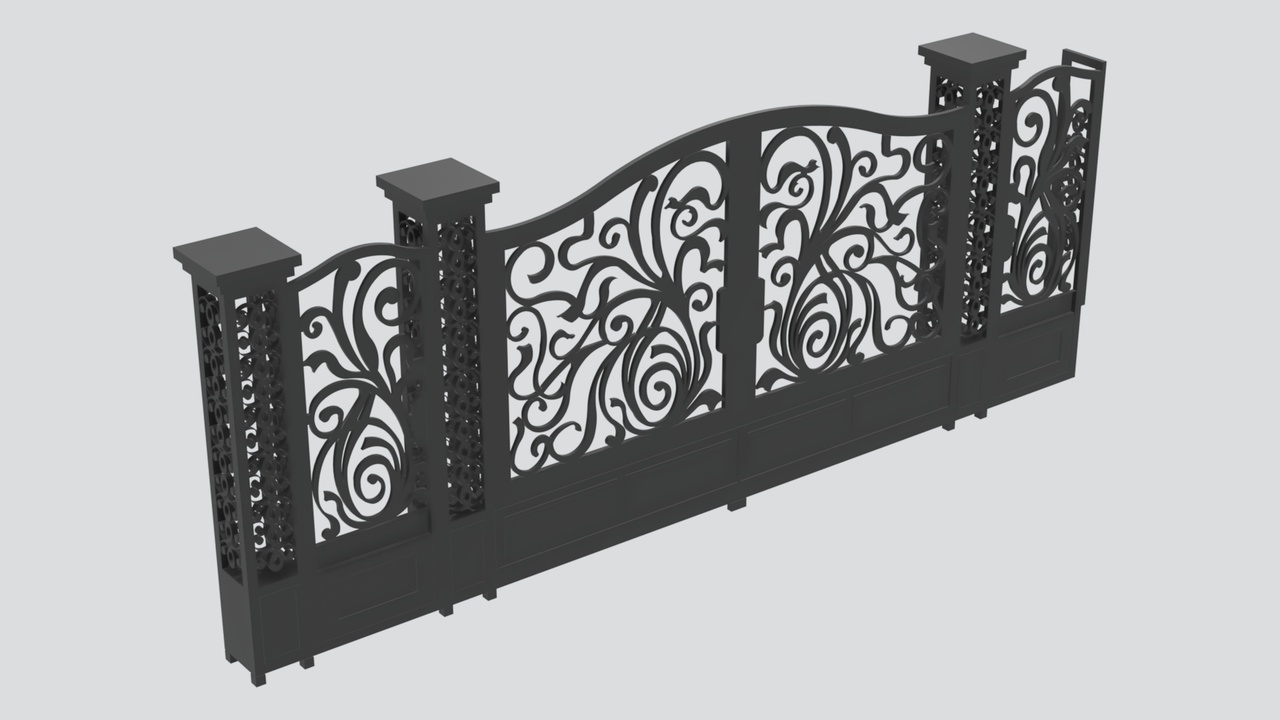 Media 1 for listing Decorative Wrought Iron Fence Panel with Floral Scrollwork 3D Model