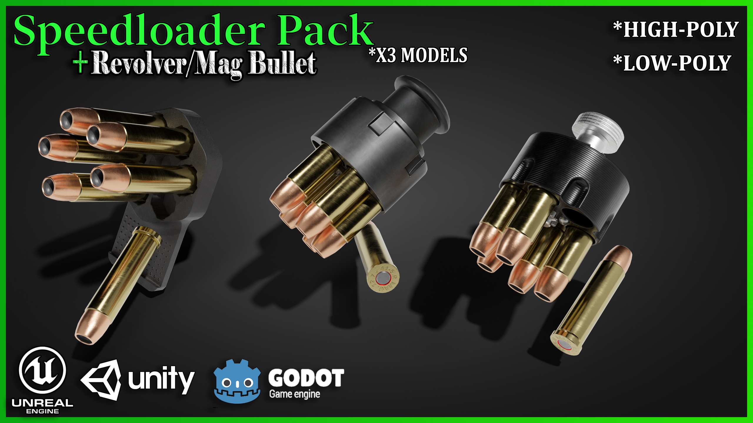Media 1 for listing Revolver Speedloader Pack With Magnum Bullet - Game Ready AR VR & Production