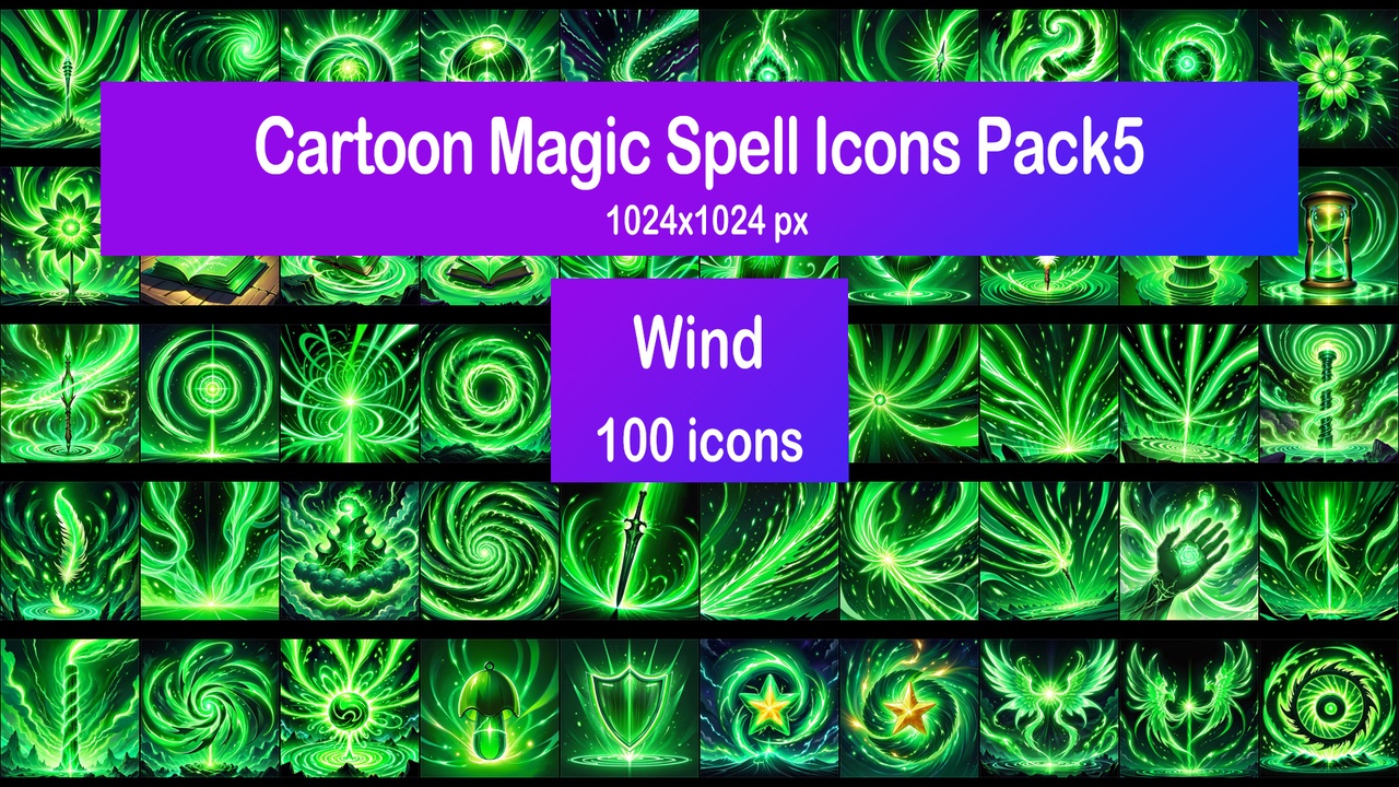 Media 1 for listing Cartoon Magic Spell Icons Pack5 - Wind
