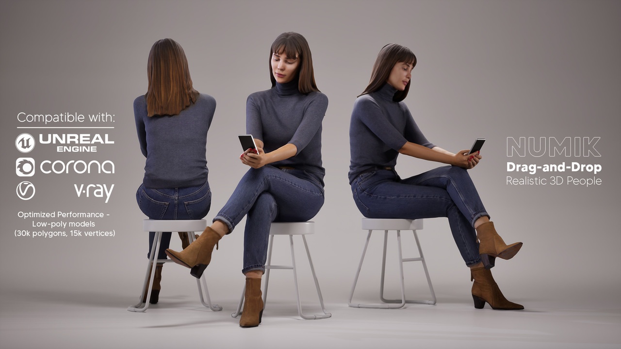 Media 1 for listing Marina 1281 3D People Casual Caucasian Woman Sitting Phone