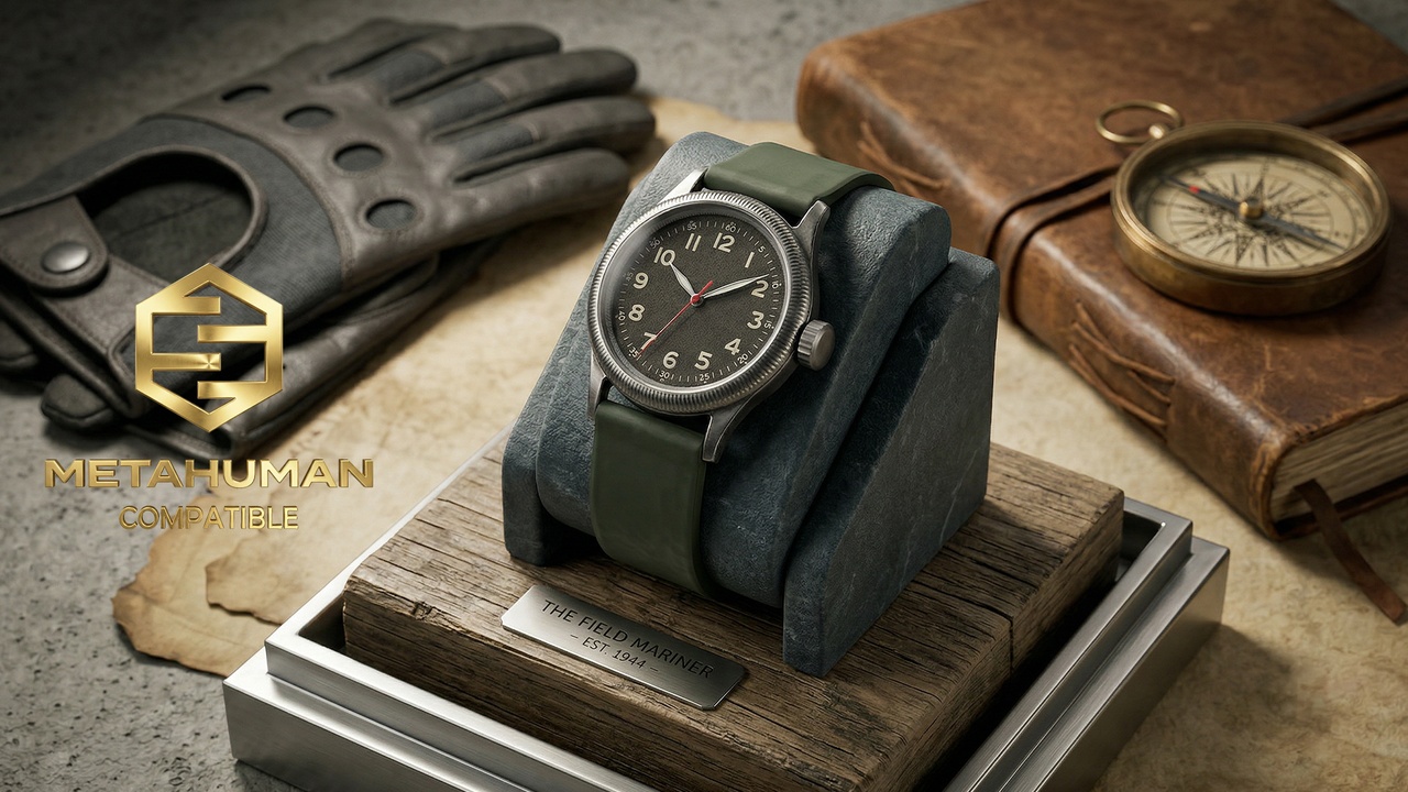 Media 1 for listing Minimalist Field Wristwatch with Olive Strap and Brushed Metal Case Design