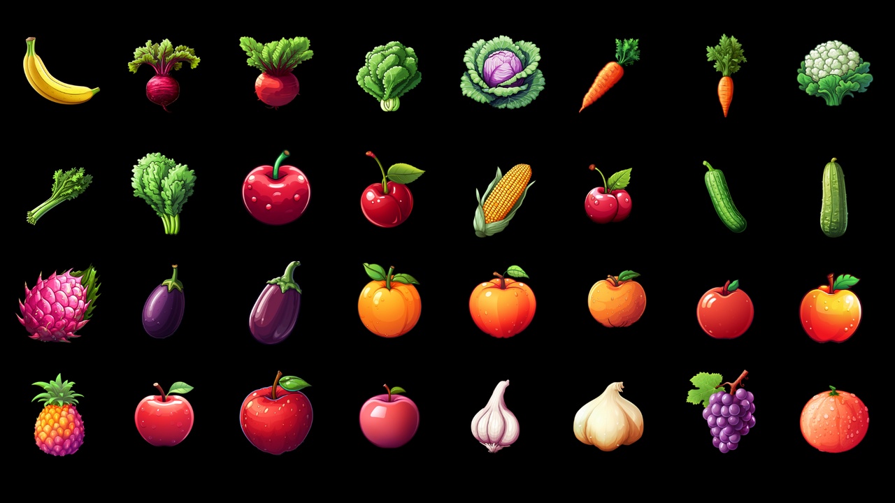 Media 1 for listing Cartoon Fruits & Vegetables - Icons