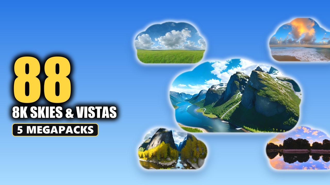 Media 1 for listing Realistic Landscape & Sky HDRI Bundle - 88 8K Panoramas: Valleys, Sea & Grass