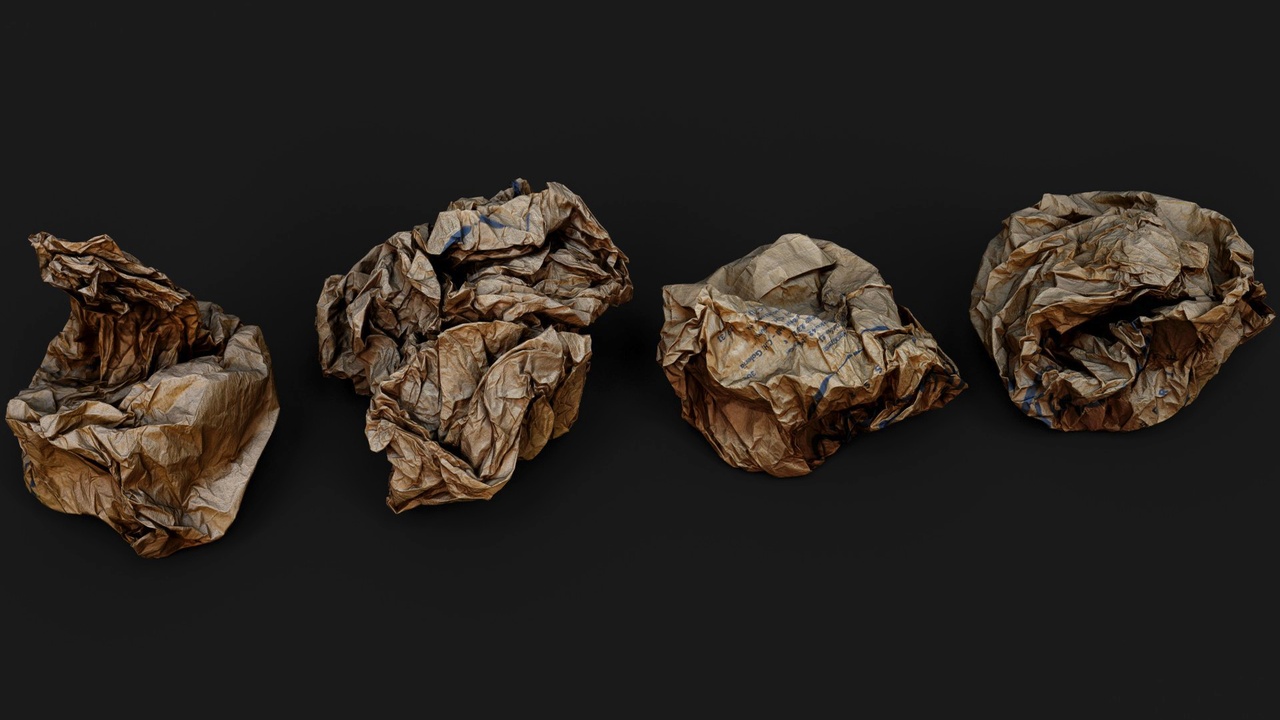 Media 1 for listing crumpled paper trash paperbags set2 PBR photogrammetry