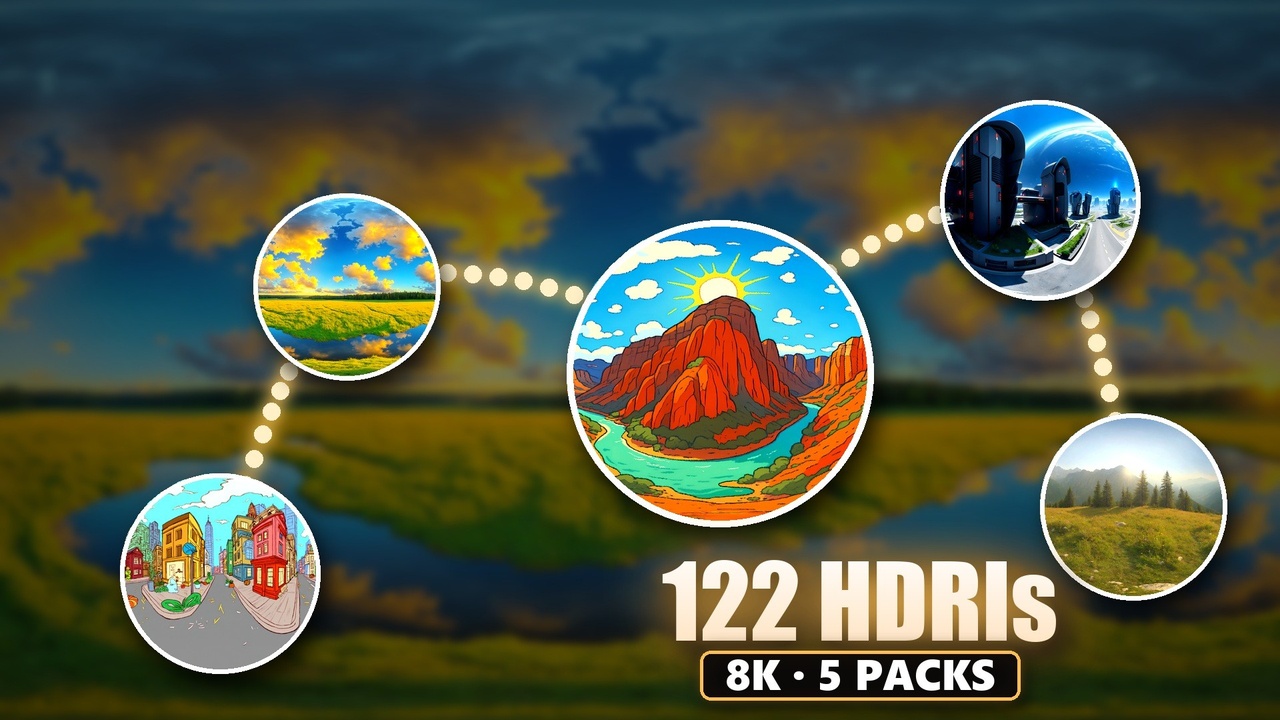 Media 1 for listing Toon, Nature & Sci-Fi 8K HDRI Bundle - 122 Skyboxes: Anime, Cartoon City & More