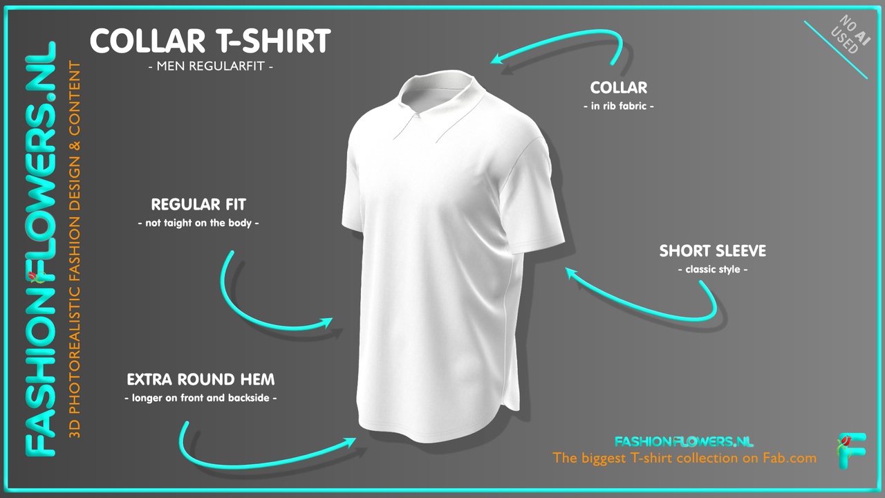 Media 1 for listing White Colour Collar T-shirt With Extra Rounded Underside | Poloshirt