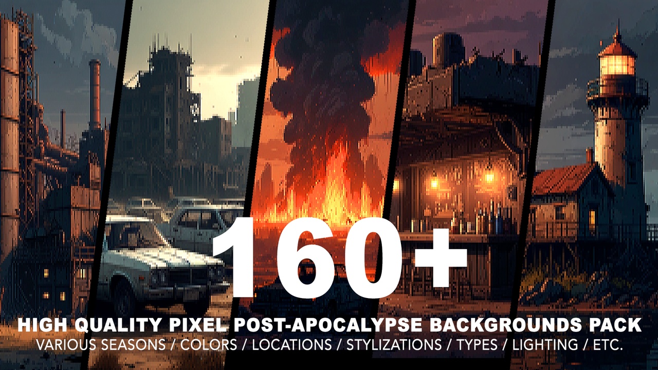 Media 1 for listing 160+ POST-APOCALYPTIC PIXEL ART BACKGROUNDS